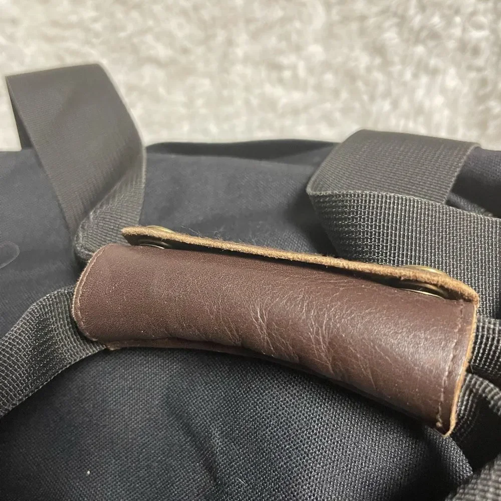 Eddie Bauer Premium Black Canvas brown Leather Duffle Weekender Bag